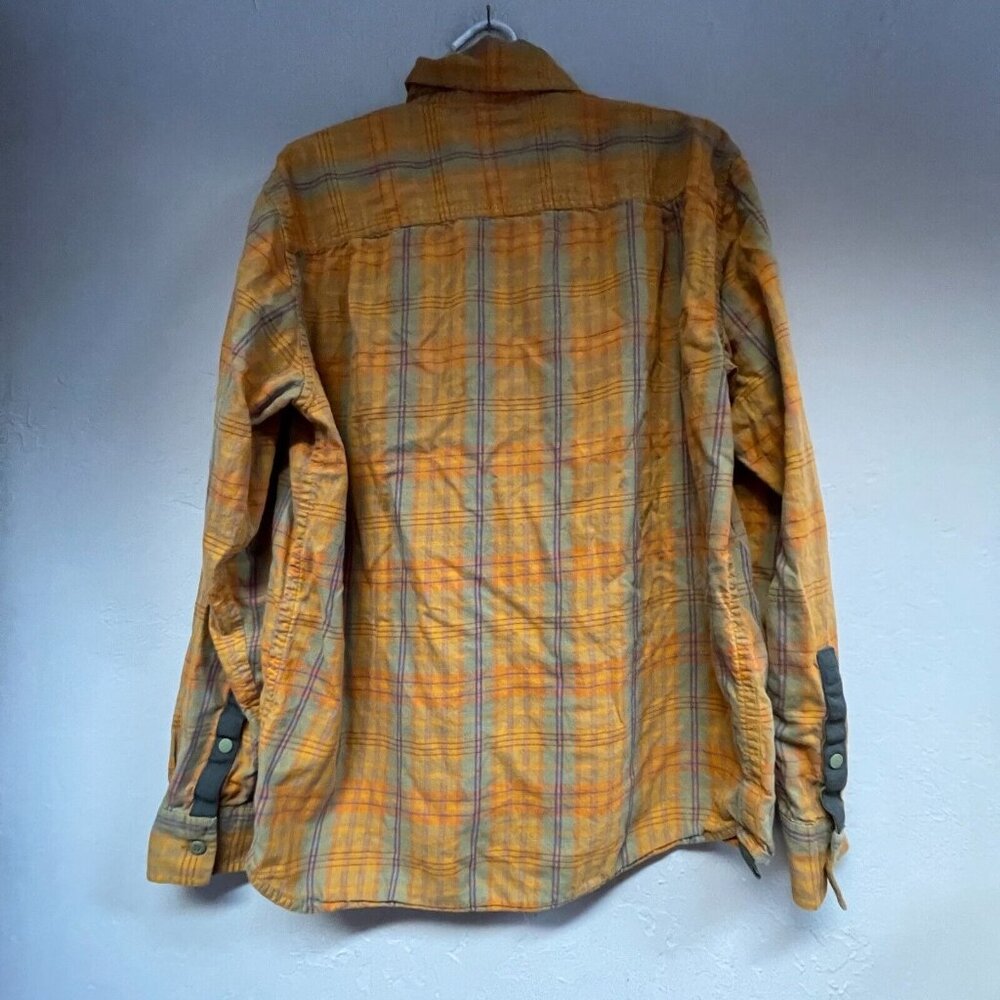 REI Cooperative Plaid Button-Down Shirt Mens Medium Striped Orange & Blue Cotton - Picture 2 of 9
